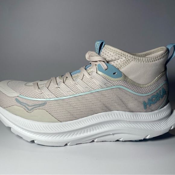 Hoka Beige and Light Blue Running Shoes - Picture 2 of 13